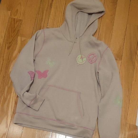 Rue21 Tan Hoodie with Unique Designs - Picture 1 of 8